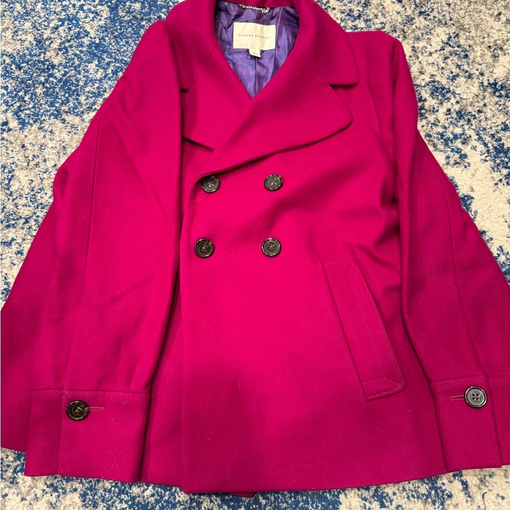 Banana Republic Magenta Double-Breasted Wool Peacoat